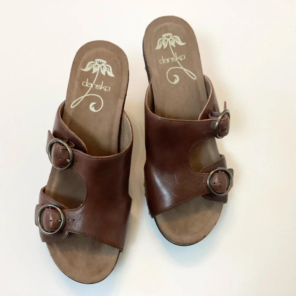 Dansko Leather Fern Wedge Comfort Sandals - Brown - 41 (10.5 - 11)